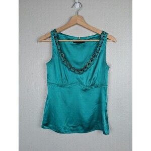 Elie Tahari Tank Top Womens XS Teal Blue Silk Blend Chain Detail Sleeveless Mb